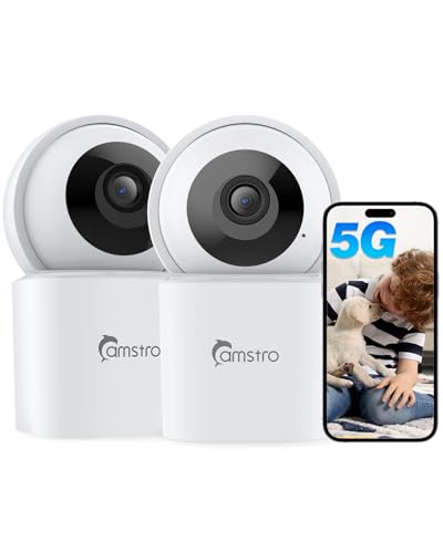 CAMSTRO 2pcs 3K Überwachungskamera Innen, 360° WLAN Kamera für die Sicherheit zu Hause, 2,4/5GHz WLAN Schwenken/Neigen, Nachtsicht, Zwei-Wege-Audio, SD-/Cloud-Speicher, Funktioniert mit Alexa von CAMSTRO