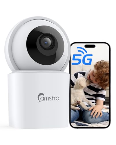 CAMSTRO 3K Überwachungskamera Innen, 360° WLAN Kamera für die Sicherheit zu Hause, 2,4/5GHz WLAN Schwenken/Neigen, Nachtsicht, Zwei-Wege-Audio, SD-/Cloud-Speicher, Funktioniert mit Alexa von CAMSTRO
