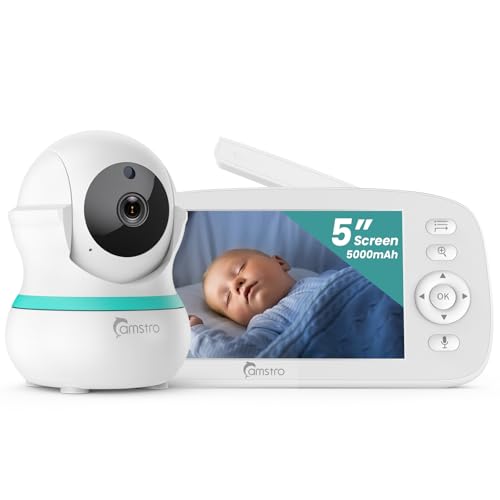 CAMSTRO Babyphone mit Kamera, 5000 mAh Akku mit 5 Zoll Bildschirm, 355° Schwenken- 4X-Digital-Zoom, Babyfone ohne WLAN, 2 Wege Audio, Weinen/Geräuscherkennung, 5 Schlaflieder, Nachtsicht von CAMSTRO