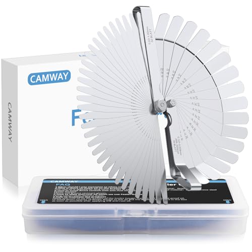 CAMWAY Edelstahl Fühlerlehre Set, 32 Klingen Konische Fühlerlehre + 16 Fühlerlehre Gebogenes Klingen 45º Offset Fühlerlehre, Faltbares Lineal Dual Marked Metric und Imperial zum Messen von Dicke von CAMWAY