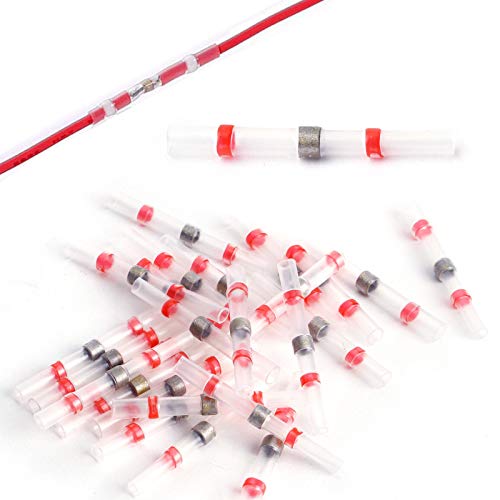 CAMWAY Lötverbinder, 50pcs Schrumpfverbinder Schmelzverbinder Wasserdicht Kabelverbinder Set Stoßverbinder Quetschverbinder Sortiment für Elektrokabelverbindungen 0,5-1,0 mm² (AWG: 22-18) - Rot von CAMWAY