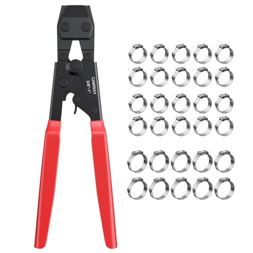 CAMWAY PEX Crimpzange & PEX Cutter mit 50 Stück Ohrschlauchschellen 1/2 Zoll 3/4 Zoll zur Befestigung von Edelstahl-Rohrschellen von 3/8 Zoll bis 2,5 cm von CAMWAY
