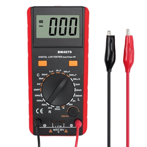 CMMWAY LCR Messgerät, Digitaler LCR Multimeter für Kapazitäts Induktivitäts Widerstand Diode Prüfen, LCR-Messgerät mit Umkehrbarer LCD Überspannung Anzeige, Krokodilklemme & Batterie von CAMWAY