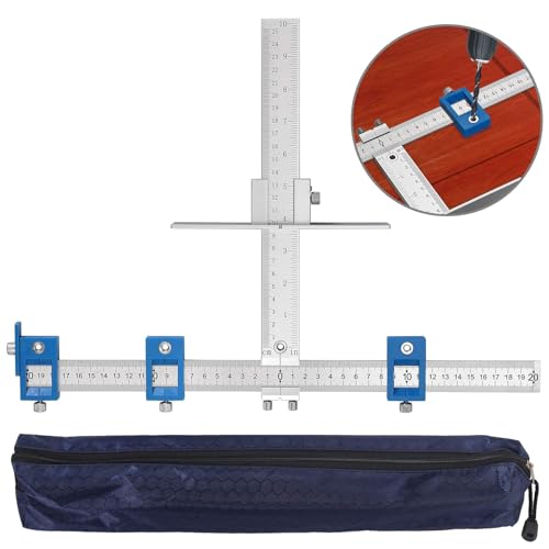 Locher Locator Bohrführung, CAMWAY Bohrhilfe Bohrführungshülse Schrank Hardware Jig Schablone, Imperial & Metrisch, Aluminiumlegierung Holzbohrdübel Lineal Messwerkzeug für die Montage von Griffen von CAMWAY