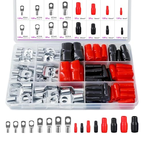 140 Stück Rohrkabelschuhe, 25mm² 16mm² 10mm² 6mm² Kabelschuhe Set für Kfz Batteriekabel Set, SC70 Rohrkabelschuhe Set und 70 Hülse, Rohrkabelschuh Sortiment, Kabelschuh für Auto Motorräder Boote von CANCYCC
