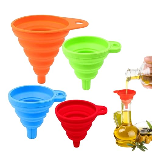 4 Stück Faltbarer Silikon Trichter, Faltbar Küche Kleines Foldable Funnel Portable Funnel, Tragbarer Faltbar Mini Trichter Set Für Bier, Öl, Flüssigkeiten Flüssigkeitsübertragung von CANCYCC