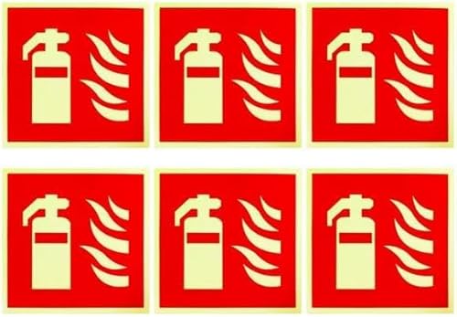6 Stück PVC-Feuerlöscher, selbstklebend, Schild Feuerlöscher 15x15cm PVC Nachleuchtend Selbstklebende Brandschutzschild Feuerlöscher Aufkleber für Außen und Innen von CANCYCC