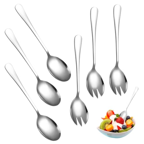 CANCYCC 6 stück Salatbesteck Edelstahl Vorlegebesteck, 2 In 1 Salatbesteck 20cm Hochglanzpoliert Göffel Salatlöffel Nudellöffel, Salatgabeln Vorlegelöffel, Servierlöffel Groß für Familie Hotels von CANCYCC