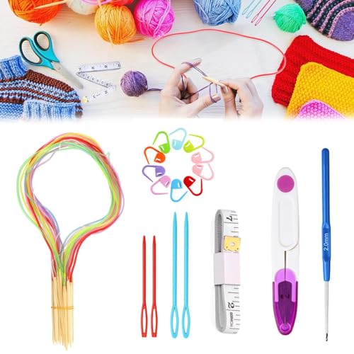 CANCYCC 18 Paar Rundstricknadel Stricknadeln Bambus Set 100 cm Doppelspitze Stricknadeln Rundstricknadeln mit Zubehör, Natur Bambus Rundstricknadeln für Anfänger und Profis, 2,5 mm bis 10,0 mm von CANCYCC