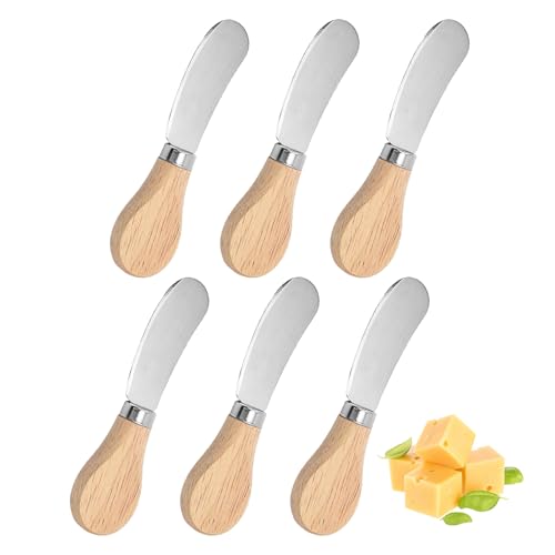 CANCYCC 6 Stück Buttermesser Klein, 12 cm Edelstahl Käsemesser mit Holzgriff, Brotzeitmesser Set, Kleine Brot Creme Messer, Frühstück Streichmesser, für Sahne, Käse, Butter, Marmelade von CANCYCC