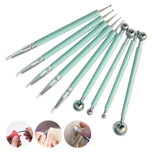 CANCYCC 9 Stücke Modellierwerkzeug, Grün Töpferwerkzeug Ton Schnitzwerkzeug Set, Modellierkugel und Weiche Gummispitze Modellierstift Pottery Clay Tool für Modellierung Keramik Skulptur von CANCYCC