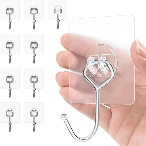 10 Stück Klebehaken Extra Stark 15kg (Max), Transparent Haken Selbstklebend, Klebehaken Ohne Bohren, Wandhaken Selbstklebend für Küche Bad Wand & Decke Aufhänger von CANCYCC
