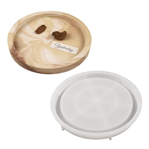 CANCYCC Silikonform Tablett Rund mit Rillen, 27cm Silikonformen Gießformen Rundes Tablett Silicone Molds, Runde Ablageform, Silicone Molds Tray, Epoxidharz Formen Moulds von CANCYCC