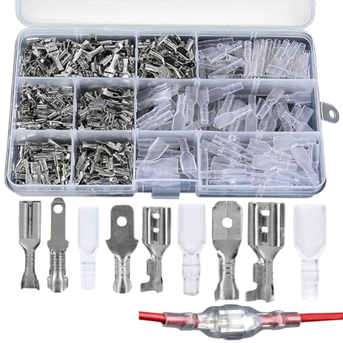 Kabelschuhe Set, 270 Stück Rundsteckverbinder Motorrad Doppelt, 2,8 mm 4,8 mm 6,3 mm Kabelstecker Set, Isoliert Kit, Kabelschuhe Flachstecker, Männlich Weiblich Flachsteckverbinder, für Auto Motorrad von CANCYCC