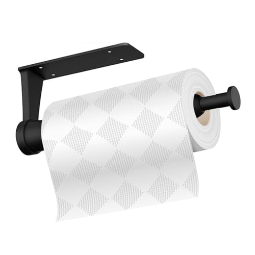 Küchenrollenhalter mit Dämpfungseffekt, Küchenrollenhalter ohne Bohren Schwarz, Beide erhältlich mit Kleber und Schrauben, Hängend Stark Selbstklebend Küchenpapierhalter für Küche Badezimmer von CANCYCC