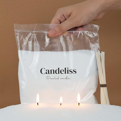 CANDELISS Original Kerzensand mit Docht Set 1kg. Kerzen sand perlenkerzen Pearled candle powder wax set Wachsperlen wachsgranulat für kerzen granulat (1kg) von CANDELISS