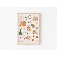 A3| A4| A5 | Weihnachten Winterszene Kunstdruck Kinderzimmer Druck Weihnachts Illustration Winter Illustration Ungerahmter von CANDICEGRAYTEXTILES