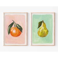 Fruit Print's 2Er Set |Orange & Pear | Buntes Essen Druck |Obst Illustration |Ungerahmt Pack |Küchen Kunst |Essen von CANDICEGRAYTEXTILES