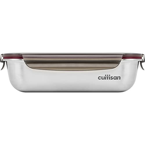 CANDL Cuitisan (Flora) Frischhaltedose aus rostfreiem Edelstahl mit Clipverschluss-Deckel, rechteckig, geeignet für die Mikrowelle + Ofen, Vorratsdose, EC7-SS09 1900ml von CANDL