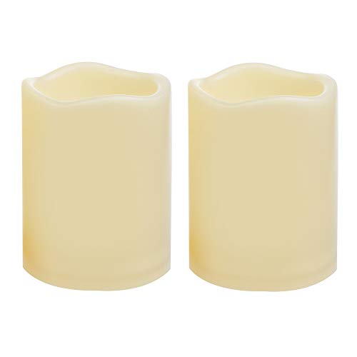 2 Stück 7,6cm x 10 cm Wasserdichte batteriebetriebene flammenlose LED-Säulenkerzen im Freien mit Timer flackern Plastikharz Elektrisches dekoratives Licht für Laterne Patio Garten Home Party Dekor von CANDLE IDEA