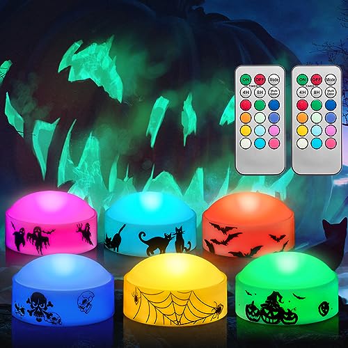 CANDLE IDEA 6 Stück Farbwechsel Halloween Flammenlose LED Kürbis Kerzenlichter mit Fernbedienung und Timer, farbige batteriebetriebene Jack-O-Laterne für den Außenbereich Halloween Kürbis Dekoration von CANDLE IDEA