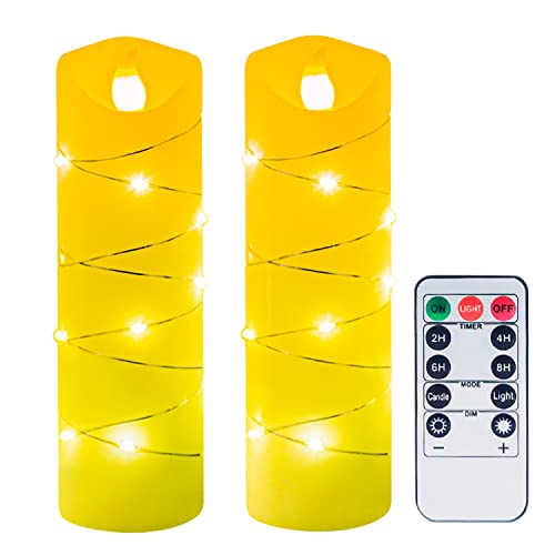 Flammenlose Kerzen, batteriebetrieben, 5,6 x 17,8 cm, weiße LED-Lichter, umwickelt um echtes Wachs, Stumpenkerzen mit Fernbedienung und Timer, 2 Stück von CANDLE IDEA