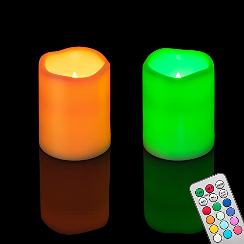 LED-Stumpenkerzen mit Fernbedienung, Timer, batteriebetrieben, elektrisch, flackernd, Kunststoff, für Halloween, Kürbis, Weihnachtsdekoration, 10,2 cm, mehrfarbig, 2 Stück von CANDLE IDEA