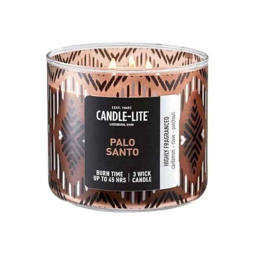 CANDLE-LITE Kerze Duftend nach Palo Santo | Holzig | 3 Dochte | Brenndauer bis zu 45 Stunden | Groß (396g) im Glas mit Deckel von CANDLE-LITE