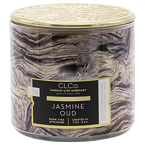 Candle-Lite CLCo Duftkerze im Glas mit Deckel - Jasmine Oud (396g) - Tropischer Wohlfühlduft für dein Zuhause - Holzdocht Duftkerze mit 90h Brenndauer von CANDLE-LITE