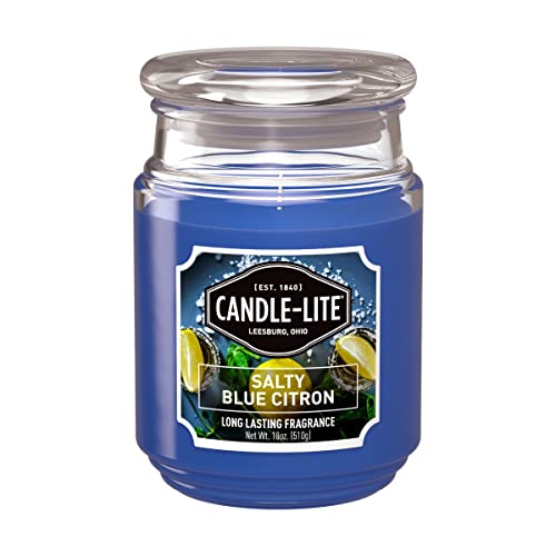 Candle-Lite Duftkerze im Glas mit Deckel | Salty Blue Citron | Duftkerze Zitrone | Kerzen lange Brenndauer (bis 110h) | Kerzen Blau | Duftkerze Groß (510g) von CANDLE-LITE