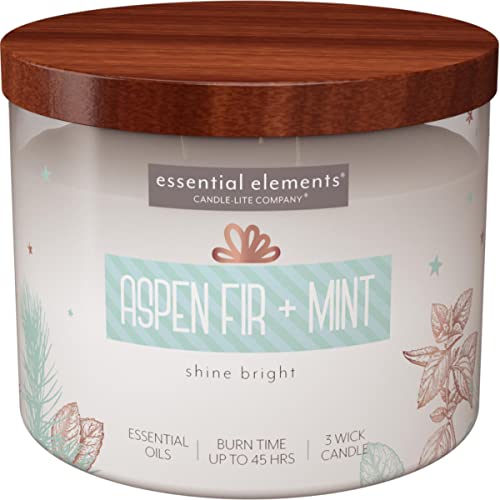 Candle Lite Essential Elements Duftkerze im Glas | Aspen Fir & Mint | Duftkerze Zedernholz | 3 Docht Kerze | Kerzen lange Brenndauer (45h) | Große Kerze (418g) von CANDLE-LITE