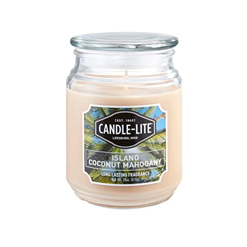 Candle-Lite Duftkerze im Glas mit Deckel | Island Coconut Mahogany | Duftkerze Kokos | Kerzen lange Brenndauer (bis 110h) | Kerzen Braun | Duftkerze Groß (510g) von CANDLE-LITE