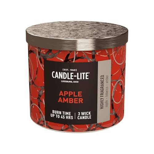 Candle Lite Duftkerze im Glas mit Deckel | Apple Amber | Duftkerze Apfel | Kerze 3 Docht | Kerzen lange Brenndauer bis zu 45 Stunden | Kerze Groß (396g) von CANDLE-LITE