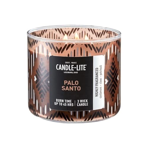Candle Lite Duftkerze im Glas mit Deckel | Palo Santo | Duftkerze Holzig | Kerze 3 Docht | Kerzen lange Brenndauer bis zu 45 Stunden | Kerze Groß (396g) von CANDLE-LITE