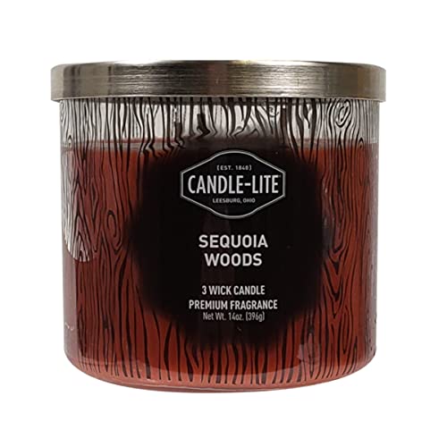 Candle Lite Duftkerze im Glas mit Deckel | Sequoia Woods | Duftkerze Sandelholz | Kerze 3 Docht | Kerzen lange Brenndauer bis zu 45 Stunden | Kerze Groß (396g) von CANDLE-LITE