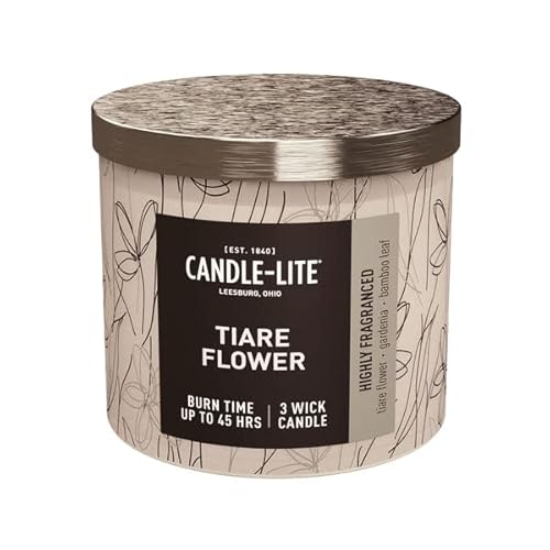 Candle Lite Duftkerze im Glas mit Deckel | Tiare Flower | Duftkerze Floral | Kerze 3 Docht | Kerzen lange Brenndauer bis zu 45 Stunden | Kerze Groß (396g) von CANDLE-LITE