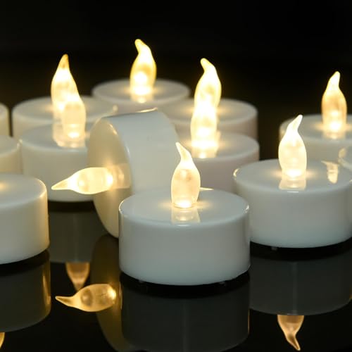 CANDLELAS LED Teelichter Flammenloses Kerzen, 50 Stück Realistische Flamme Helle Blinkend Teelicht, Langlebig Led Teelichte für Dekoration Hochzeit Festival Parteien Hauptdekorationen (Warmes Weiß) von CANDLELAS
