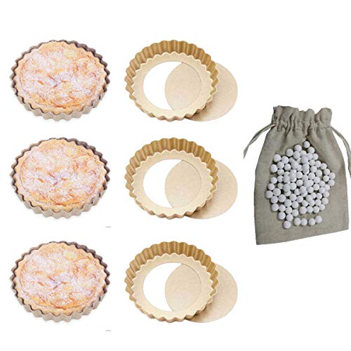 CANDeal 6 Stück Mini Runde Tart Quicheform Pie Pan Backform und 500g Keramik-Backbohnen, Antihaft mit Loser Unterseite und Quiche Pan Formen, Geriffelte Tortenform Torte Pie Dosen Pan von CANDeal