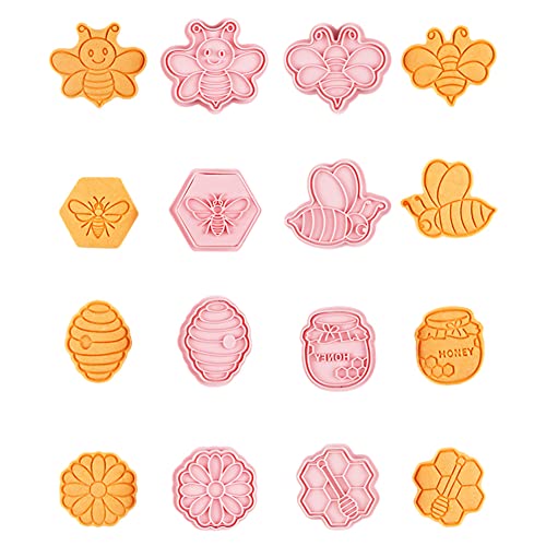 CANDeal 8 Stück Biene-Ausstechformen Mit Prägung, Mini-Bienenwaben-Blume, Keksstempel, Biene, Blumenformen, 3D-Kunststoff-Ausstechformen Für Kinder, Fondant, Plätzchenbacken, Geburtstagsparty-Zubehör von CANDeal