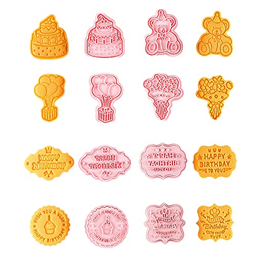 CANDeal 8 Stück Happy Birthday Plätzchenpresse Plätzchenformen Zum Backen Plätzchenformpresse Geburtstag Plätzchenform Set Küchenwerkzeuge Plätzchenstempel Aus Kunststoff von CANDeal