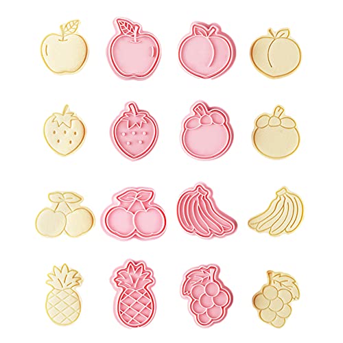 CANDeal 8 Stück Obst-Ausstechformen Mit Stempel-Set, 3D-Apfel, Erdbeere, Kirsche, Ananas, Pfirsich, Banane, Traube, Ausstechformen Für Leckereien, DIY, Plätzchen, Kuchen, Backzubehör von CANDeal