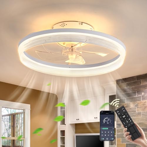 CANEOE Deckenventilator mit Beleuchtung, 50cm LED Deckenleuchte mit Ventilator, 6 Geschwindigkeiten mit Fernbedienung und APP Lampe mit Ventilator Für Wohnzimmer Schlafzimmer Esszimmer (Weiß) von CANEOE