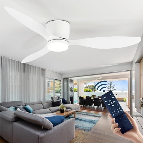 CANEOE Deckenventilator mit Beleuchtung, Moderner LED Deckenventilator mit Fernbedienung, DC Motor Leise, 106cm Dimmbar deckenlampe mit ventilator für Wohnzimmer Schlafzimmer Esszimmer (Weiß) von CANEOE