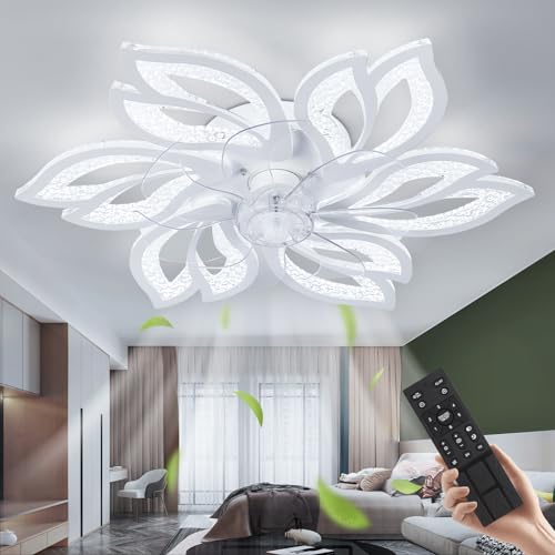 CANEOE LED Deckenventilator Mit Beleuchtung, 60W Modern LED Deckenleuchte Mit Ventilator, Leise Reversibel mit Fernbedienung und APP Dimmbare Lampe mit Ventilator für Wohnzimmer Schlafzimmer -Weiß von CANEOE