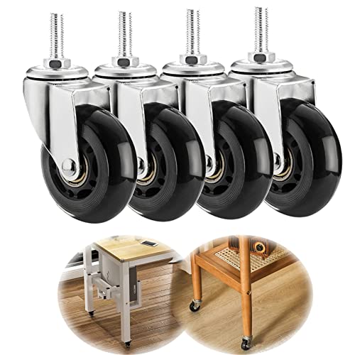 CANEVE 63mm Schwerlastrollen, Lenkrollen, Belastung 200kg, 4 Stück, Gewinderollen Mit Bremsen, Trolley-lenkrollen, Schwarze,doppellager Und Schlösser No Noise Rollen(Size:M8*25mm,Color:4 Swivel) von CANEVE