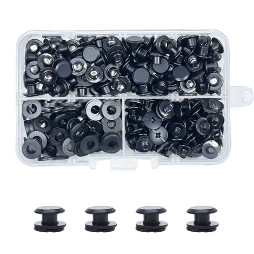 CANGCANG 100 Sets Buchschrauben Schwarz Matt,M5*4 Chicago Buchschrauben Binding Schrauben kit Schraube Metallzubehör Nägel Nieten Chicago Button für DIY Leder Dekoration, Bookbinding,Buchbinderei von CANGCANG