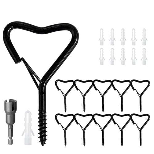 CANGCANG HEART Haken Zum Schrauben mit Sicherung, Wandhaken, Edelstahl schraubhaken,Deckenhaken,Vogelhäuschen,Hakenschrauben zum Aufhängen Pflanzenkörben (10PCS Schwarz) von CANGCANG