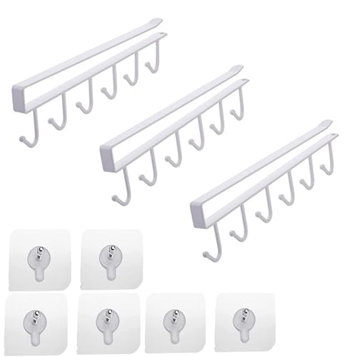 CANGCANG Tassenhalter, 3PCS Küchenschrank Organizer Schrankeinsatz Tassenhalter Haken Ohne Bohren 6 Haken, Tassen Aufhängung Tassenständer, Zum Aufhängen Von Tassen Kaffeetassen Mug Becher(Weiß) von CANGCANG