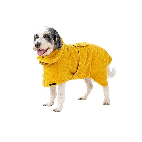 CANICOAT® Hundebademantel Lavari mit Handtuch, 100% Baumwolle, Oeko-TEX® Zertifiziert(Größe:10, Sonnengelb) von CANICOAT