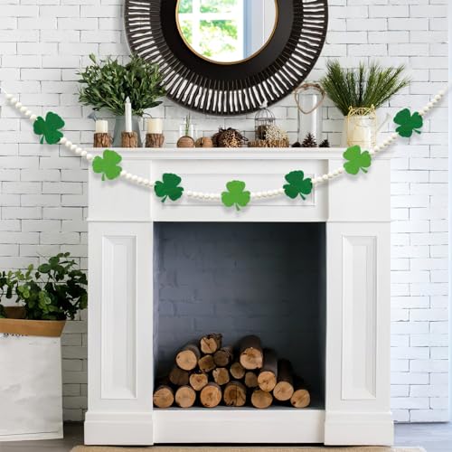 1,2 m St. Patricks Day-Banner, St. Patricks Day-Dekorationen, Filz-St. Patricks Day-Kleeblatt-Girlande mit Holzperle, St. Patricks Day-Ornamente, St. Patricks Day-Dekorationen für Zuhause von CANIPHA
